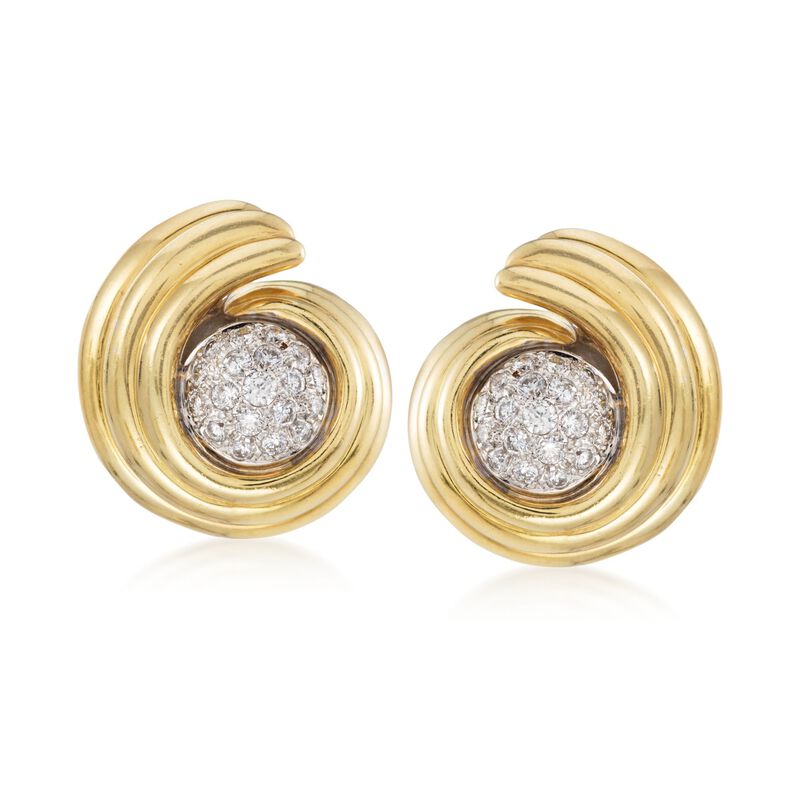 C. 1980 Vintage 1.60 ct. t.w. Diamond Swirl Earrings in 14kt and 18kt Gold. 3/8&quot; image number 0