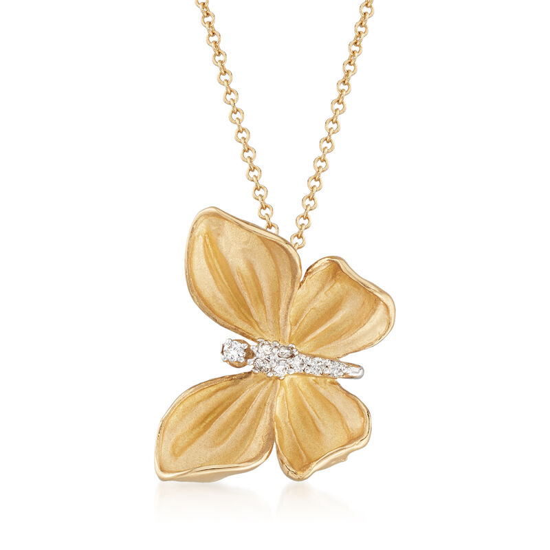 Simon G. Diamond-Accented Butterfly Drop Necklace in 18kt Yellow Gold. 17&quot; image number 1