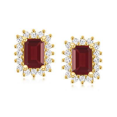 2.50 ct. t.w. Garnet Earrings with .56 ct. t.w. Diamonds in 14kt Yellow Gold