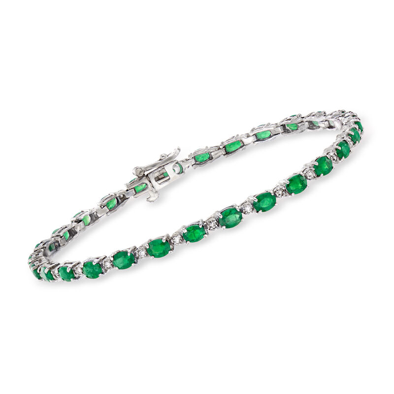 3.60 ct. t.w. Emerald and .20 ct. t.w. Diamond Tennis Bracelet in 14kt White Gold image number 0