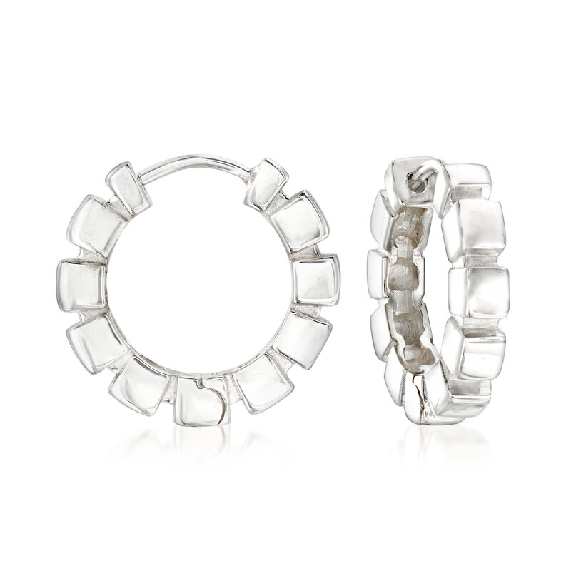 Zina Sterling Silver &quot;Ice Cube&quot; Hoop Earrings. 5/8&quot; image number 0