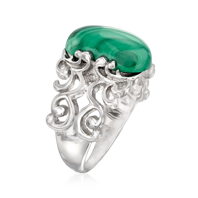 Cabochon Malachite Ring in Sterling Silver image number 2