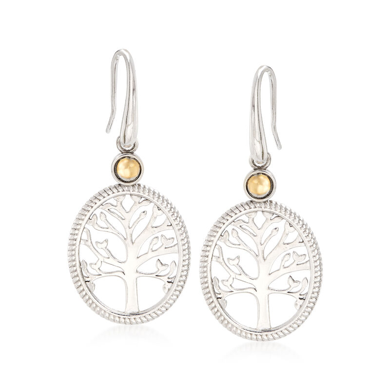 Sterling Silver and 14kt Yellow Gold Tree of Life Drop Earrings  image number 0
