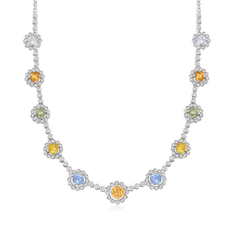 6.25 ct. t.w. Multicolored Sapphire and .60 ct. t.w. Diamond Choker Necklace in 18kt White Gold image number 0