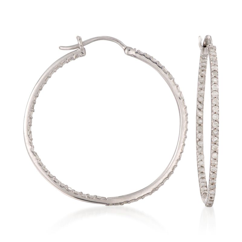 1.05 ct. t.w. Diamond Inside-Outside Hoop Earrings in Sterling Silver image number 0