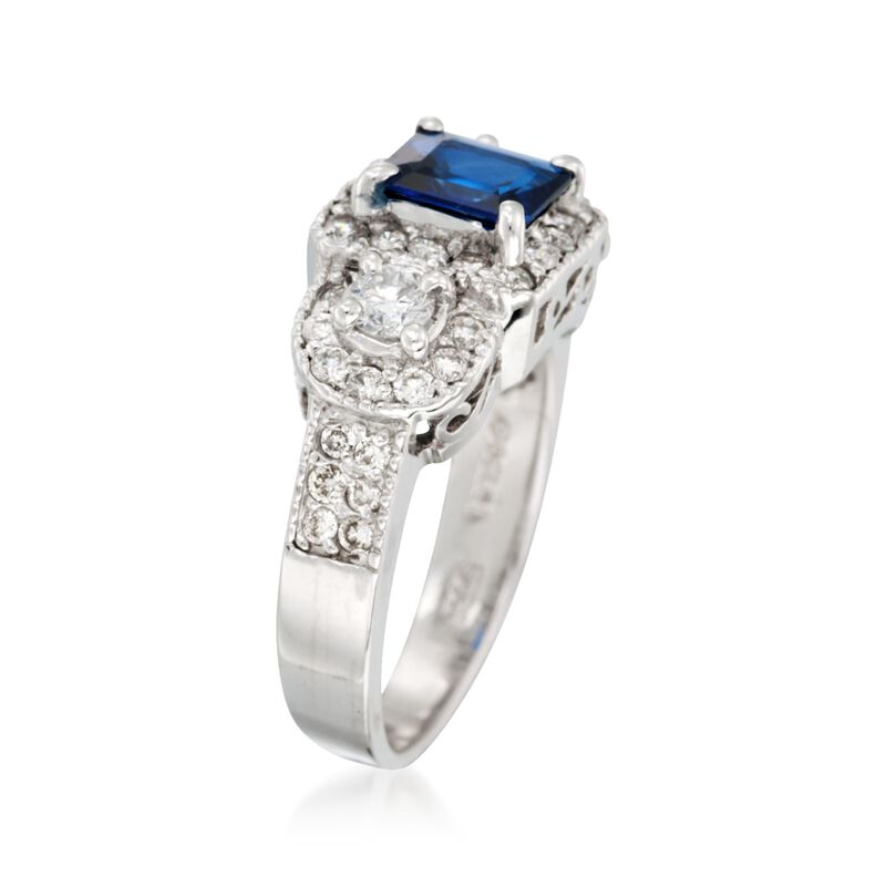 .90 Carat Sapphire and .91 ct. t.w. Diamond Ring in 18kt White Gold image number 2