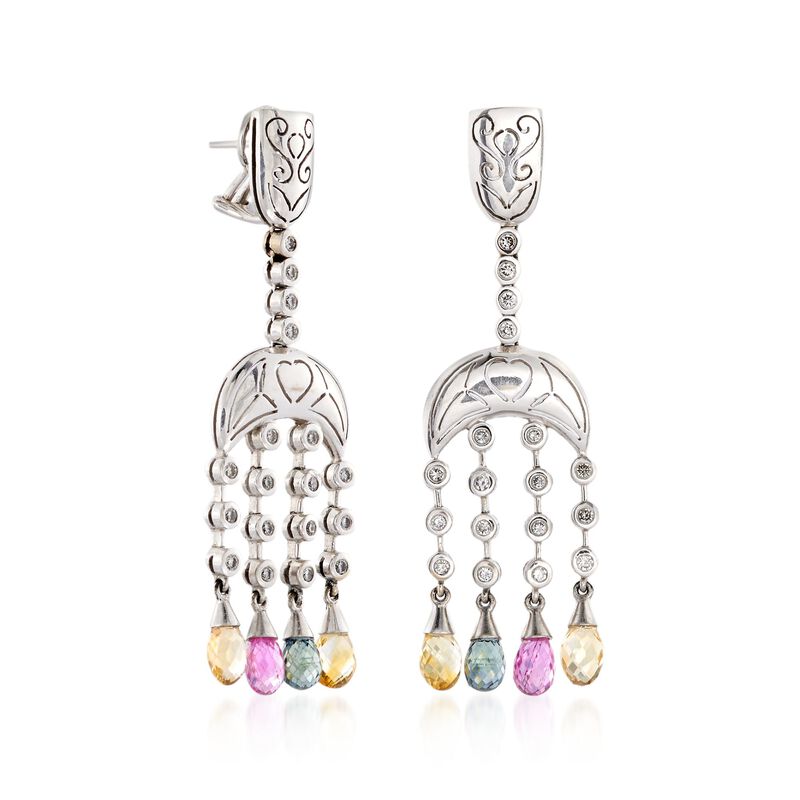 C. 2000 Vintage 18.50 ct. t.w. Multicolored Sapphire and Diamond Chandelier Earrings in 14kt Gold image number 2