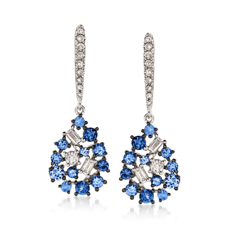 .60 ct. t.w. Sapphire and .25 ct. t.w. Diamond Pear-Shaped Drop Earrings in 18kt White Gold image number 0