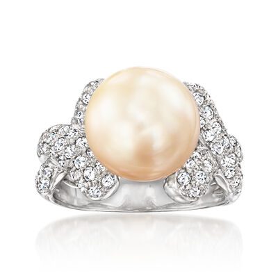 C. 2000 Vintage 12mm Cultured Pearl Ring with .35 ct. t.w. Diamonds in 18kt White Gold