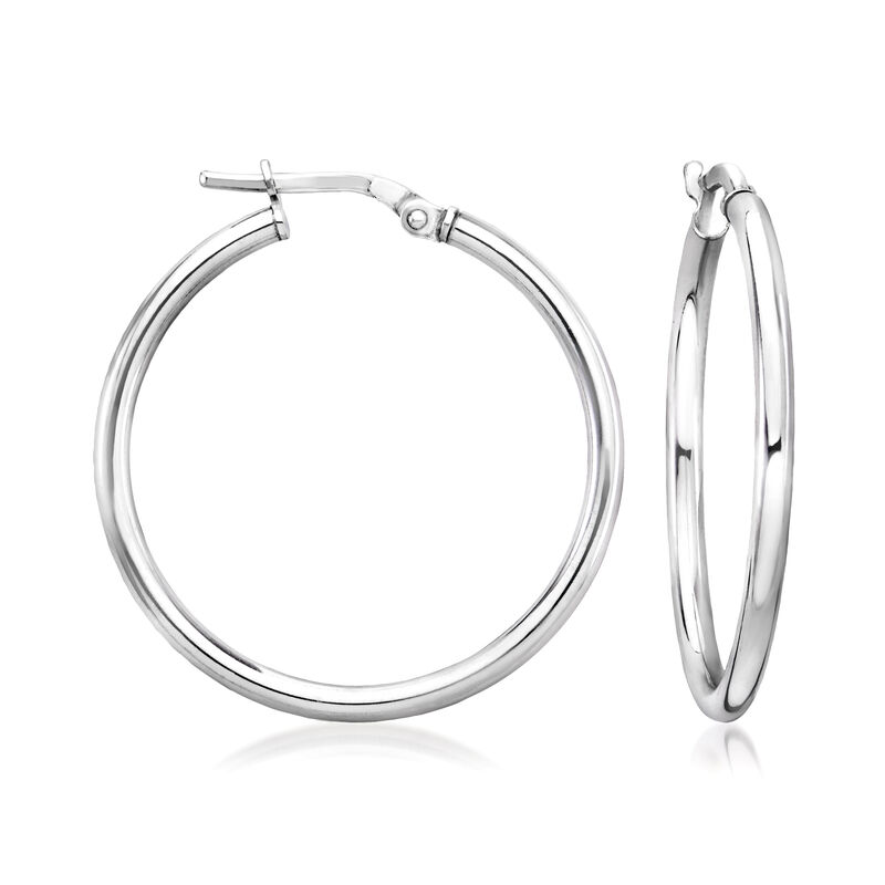 2mm Sterling Silver Hoop Earrings. 1 1/8&quot; image number 0