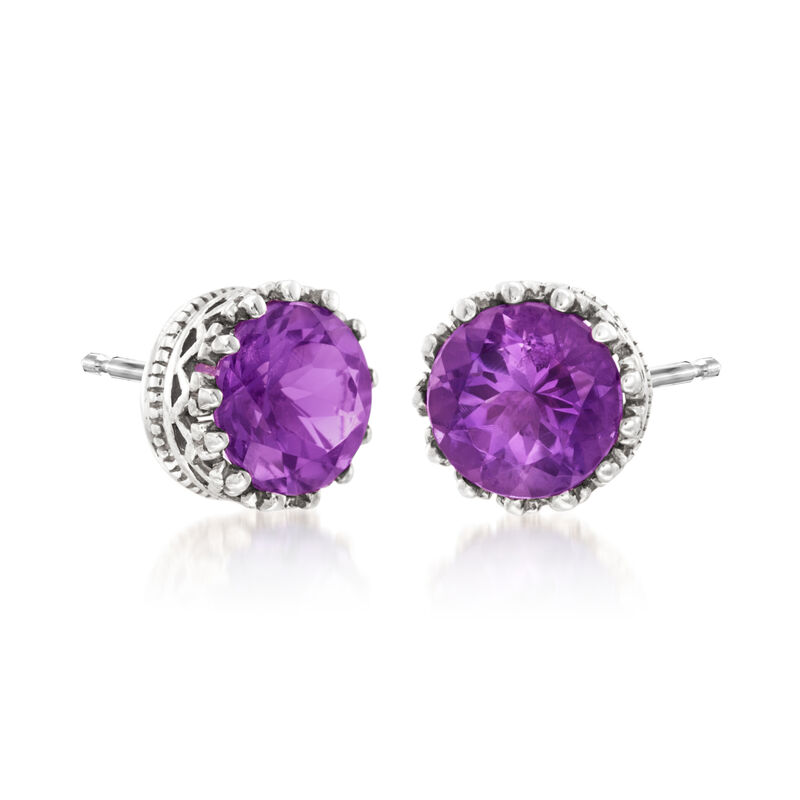 3.60 ct. t.w. Amethyst Crown-Style Stud Earrings in Sterling Silver image number 2