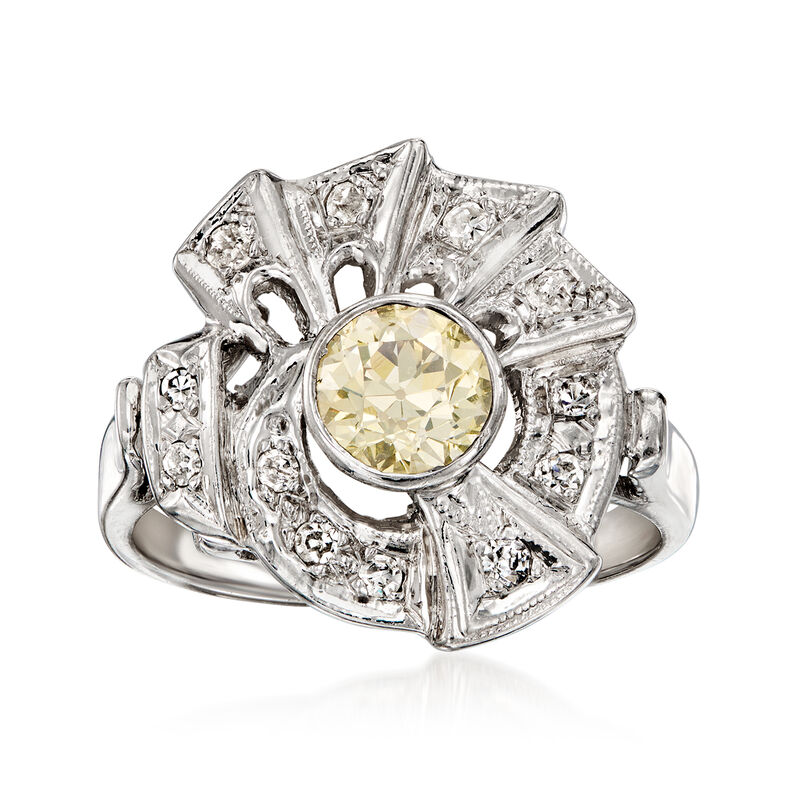 C. 1980 Vintage .85 ct. t.w. Yellow and White Diamond Swirl Ring in 14kt White Gold. Size 6 image number 0