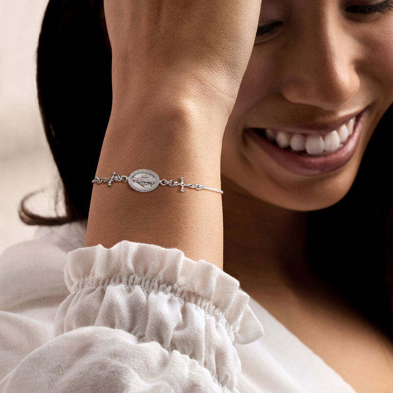Italian Sterling Silver Miraculous Medal Bolo Bracelet   image number 1