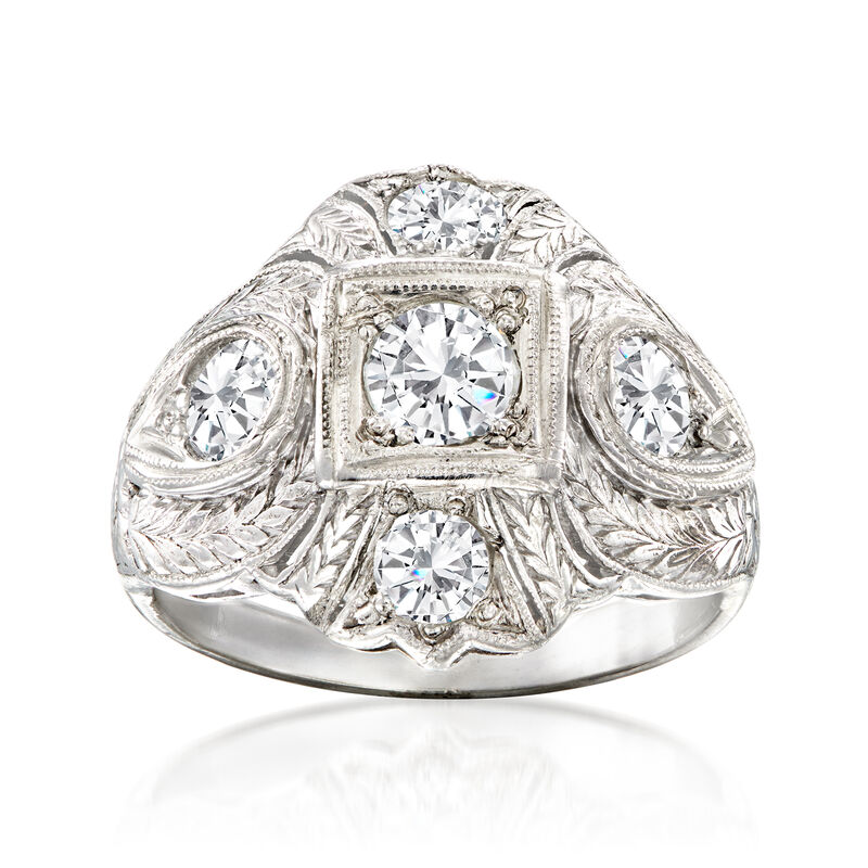 C. 1950 Vintage 1.15 ct. t.w. Diamond Filigree Ring in Palladium. Size 5.5 image number 0