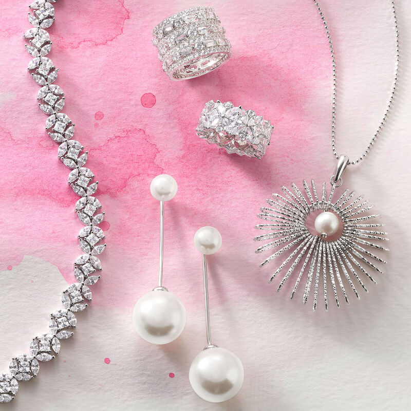 8-16mm Shell Pearl Jewelry Set: Earrings and Front-Back Jackets in Sterling Silver image number 5