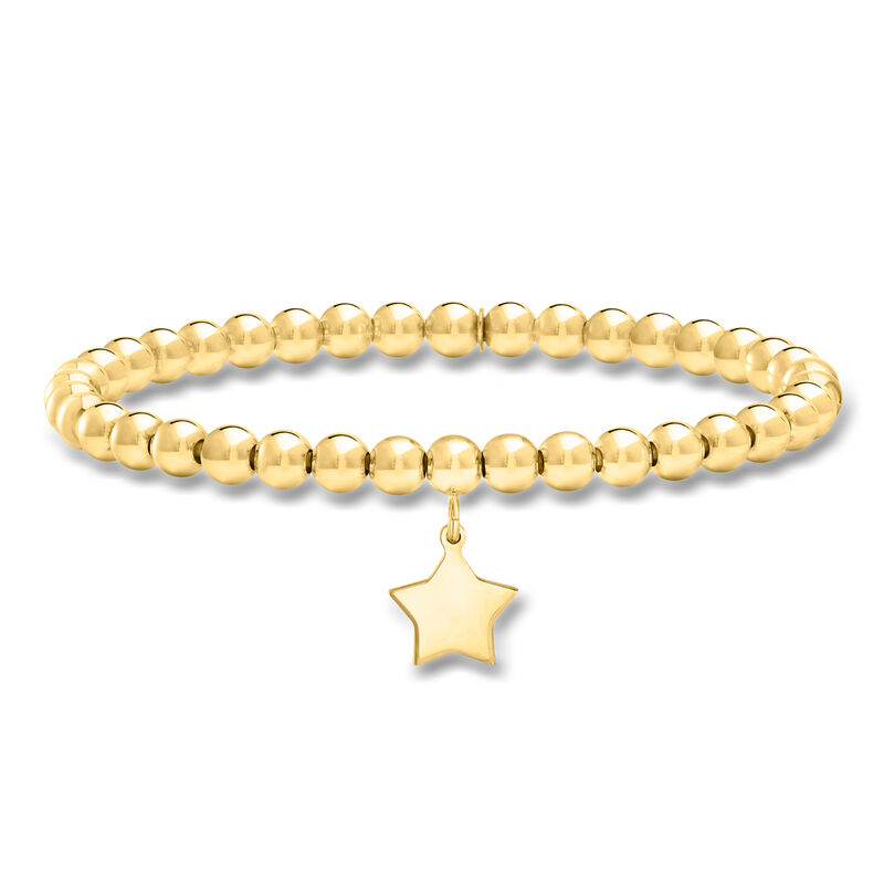 Italian 5mm 18kt Gold Over Sterling Bead Stretch Bracelet with Star Charm. 8" image number 0