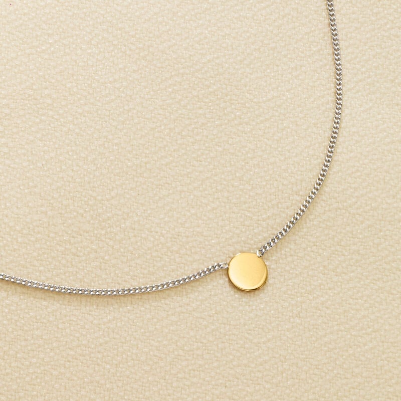 Italian 14kt Yellow Gold Circle and Sterling Silver Curb-Link Necklace. 16&quot; image number 2