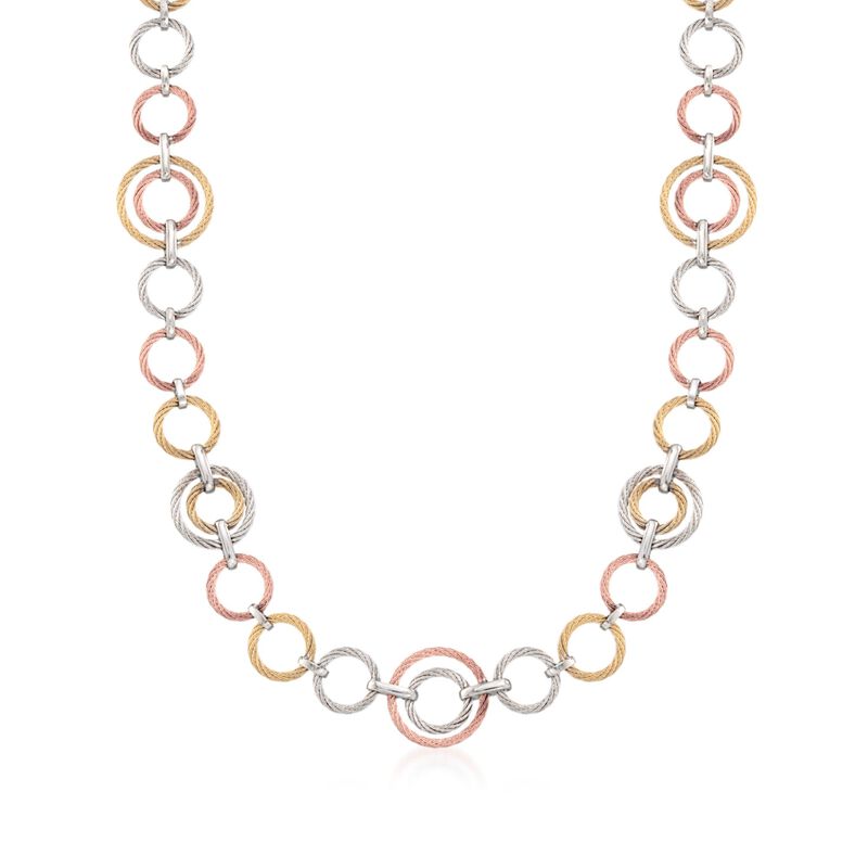 ALOR &quot;Noir&quot; Tri-Colored Cable-Link Necklace with 18kt Yellow Gold. 36&quot; image number 1