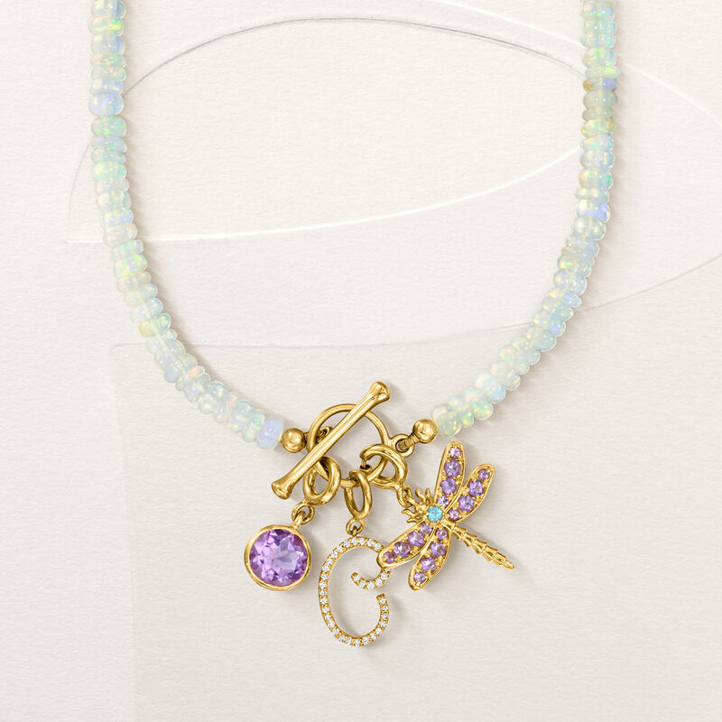 3.5-4mm Opal Bead Charm-Compatible Toggle Necklace in 18kt Gold Over Sterling image number 4