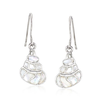 Mother-of-Pearl Conch Shell Drop Earrings in Sterling Silver