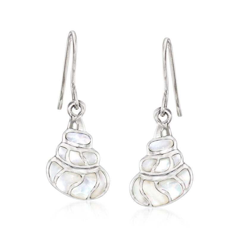 Mother-of-Pearl Conch Shell Drop Earrings in Sterling Silver  image number 0