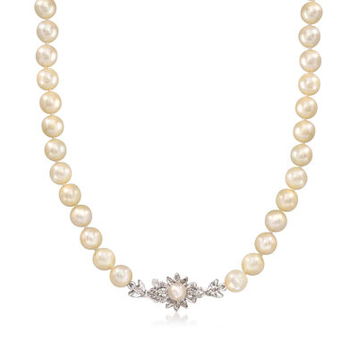 C. 1960 Vintage 6-8mm Cultured Pearl Necklace with 18kt White Gold