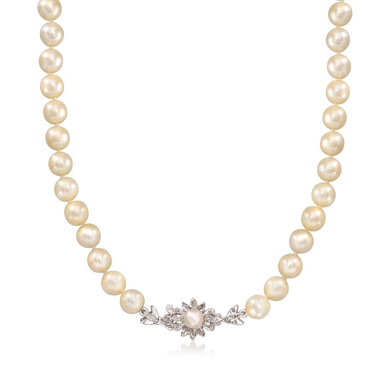 C. 1960 Vintage 6-8mm Cultured Pearl Necklace with 18kt White Gold. 17" image number 0