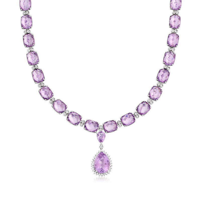 C. 1990 Vintage 84.65 ct. t.w. Amethyst and 1.75 ct. t.w. Diamond Drop Necklace in 14kt White Gold image number 0