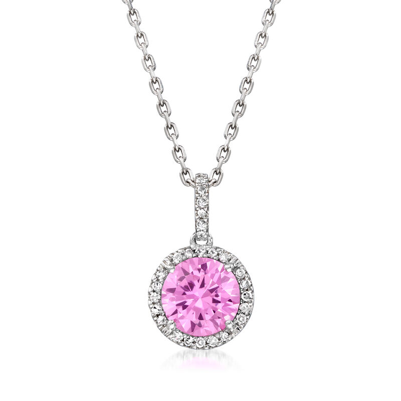 1.70 Carat Simulated Pink Topaz Pendant Necklace with Diamond Accents in Sterling Silver image number 0