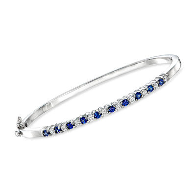 C. 1990 Vintage .70 ct. t.w. Sapphire and .50 ct. t.w. Diamond Bangle Bracelet in 14kt White Gold