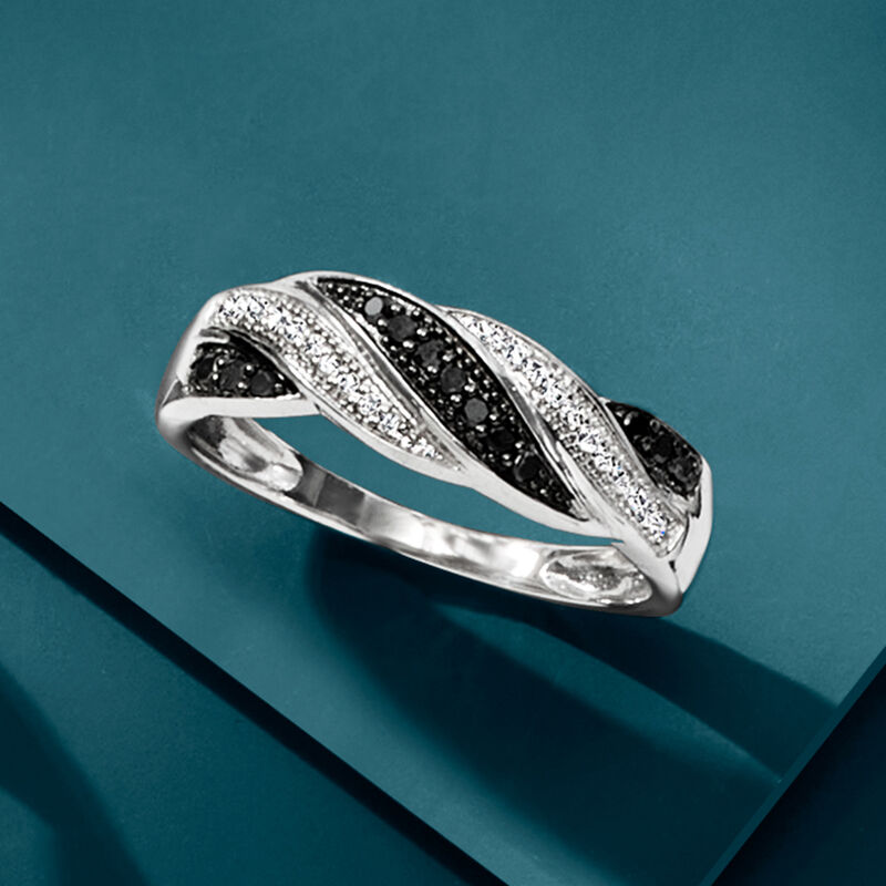 .15 ct. t.w. Black and White Diamond Twisted Ring in Sterling Silver image number 3