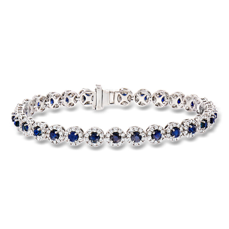 4.80 ct. t.w. Sapphire and 2.68 ct. t.w. Diamond Tennis Bracelet in 14kt White Gold image number 0