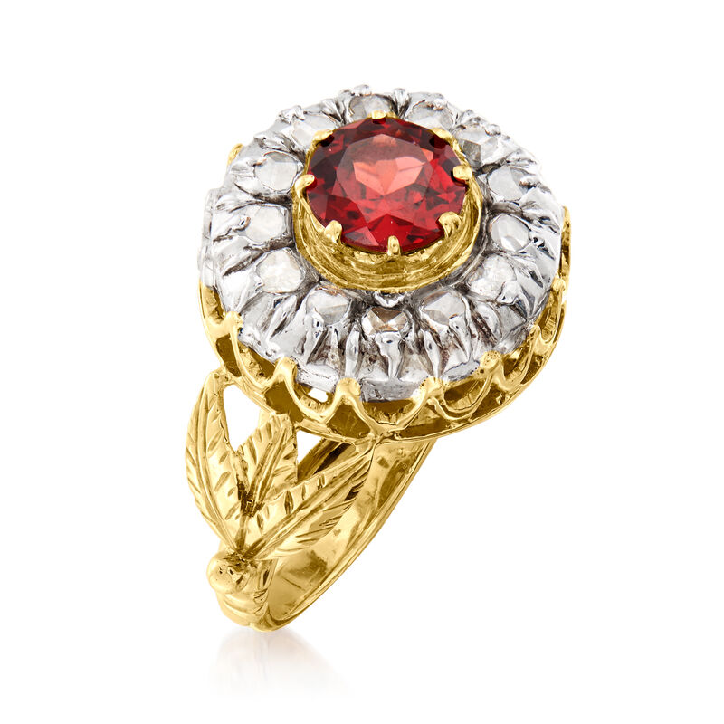 C. 1990 Vintage 1.14 Carat Garnet and .40 ct. t.w. Diamond Ring in 14kt Yellow Gold image number 2