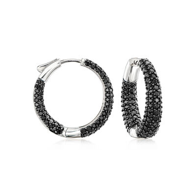 4.40 ct. t.w. Pave Black Spinel Inside-Outside Hoop Earrings in Sterling Silver