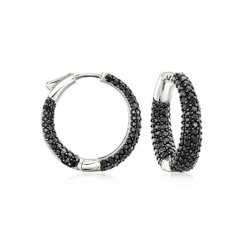 4.40 ct. t.w. Pave Black Spinel Inside-Outside Hoop Earrings in Sterling Silver. 7/8&quot; image number 0
