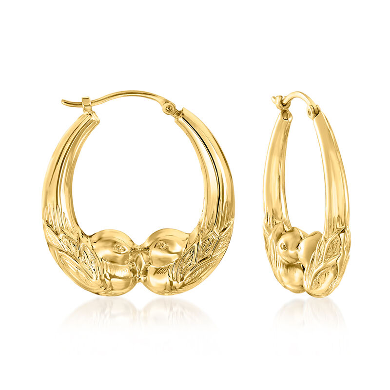 14kt Yellow Gold Kissing Birds Hoop Earrings image number 0