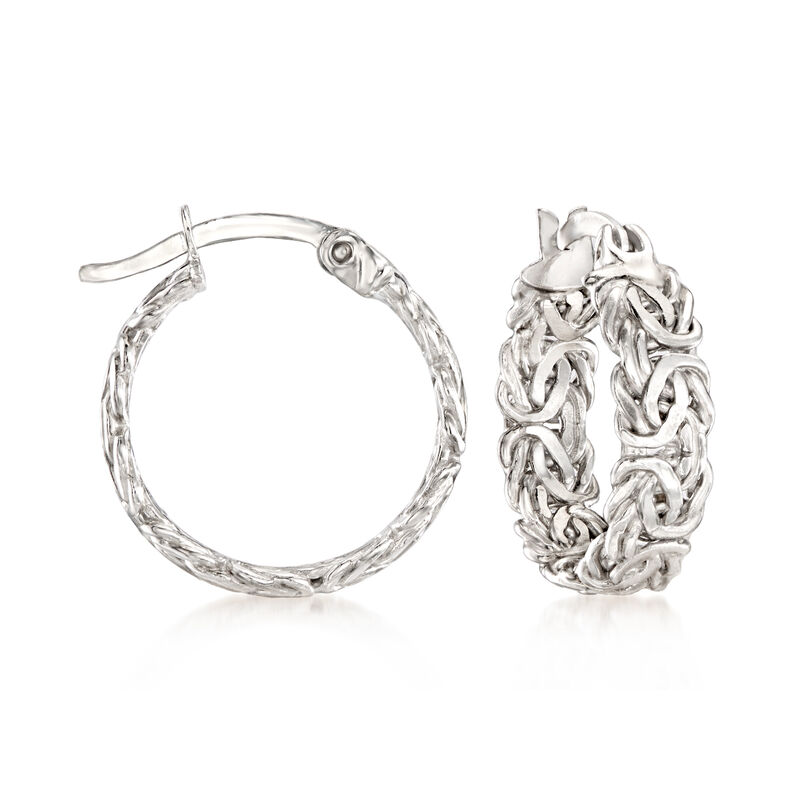 Sterling Silver Small Byzantine Hoop Earrings. 5/8&quot; image number 0