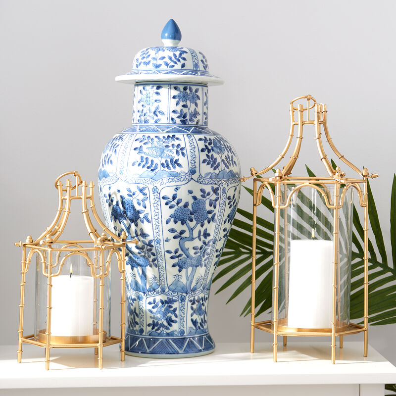 Blue and White Porcelain Floral Chrysanthemum Temple Jar  image number 1
