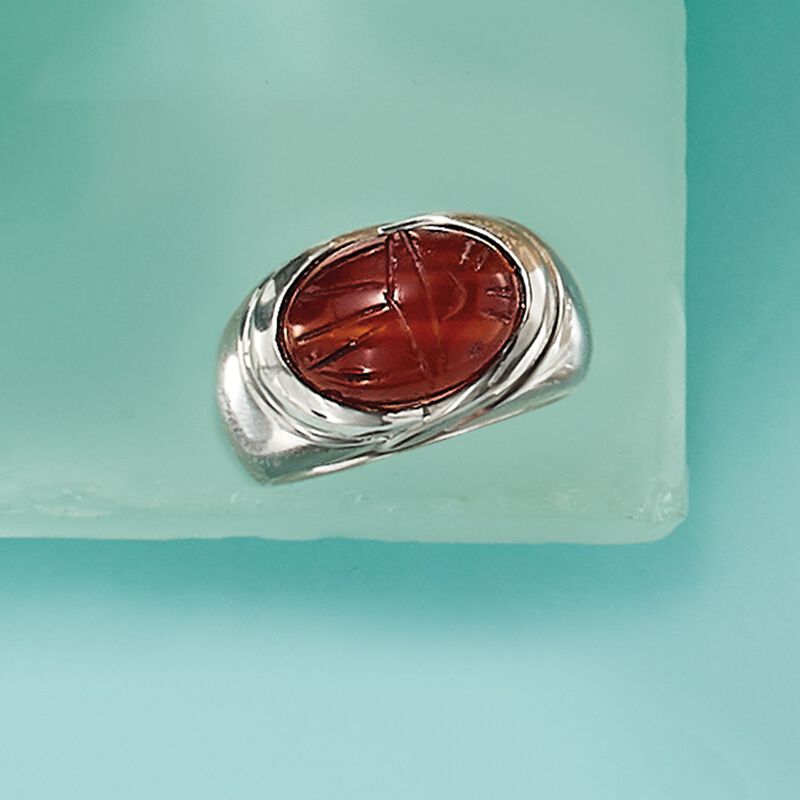 Orange Onyx Scarab Ring in Sterling Silver image number 3