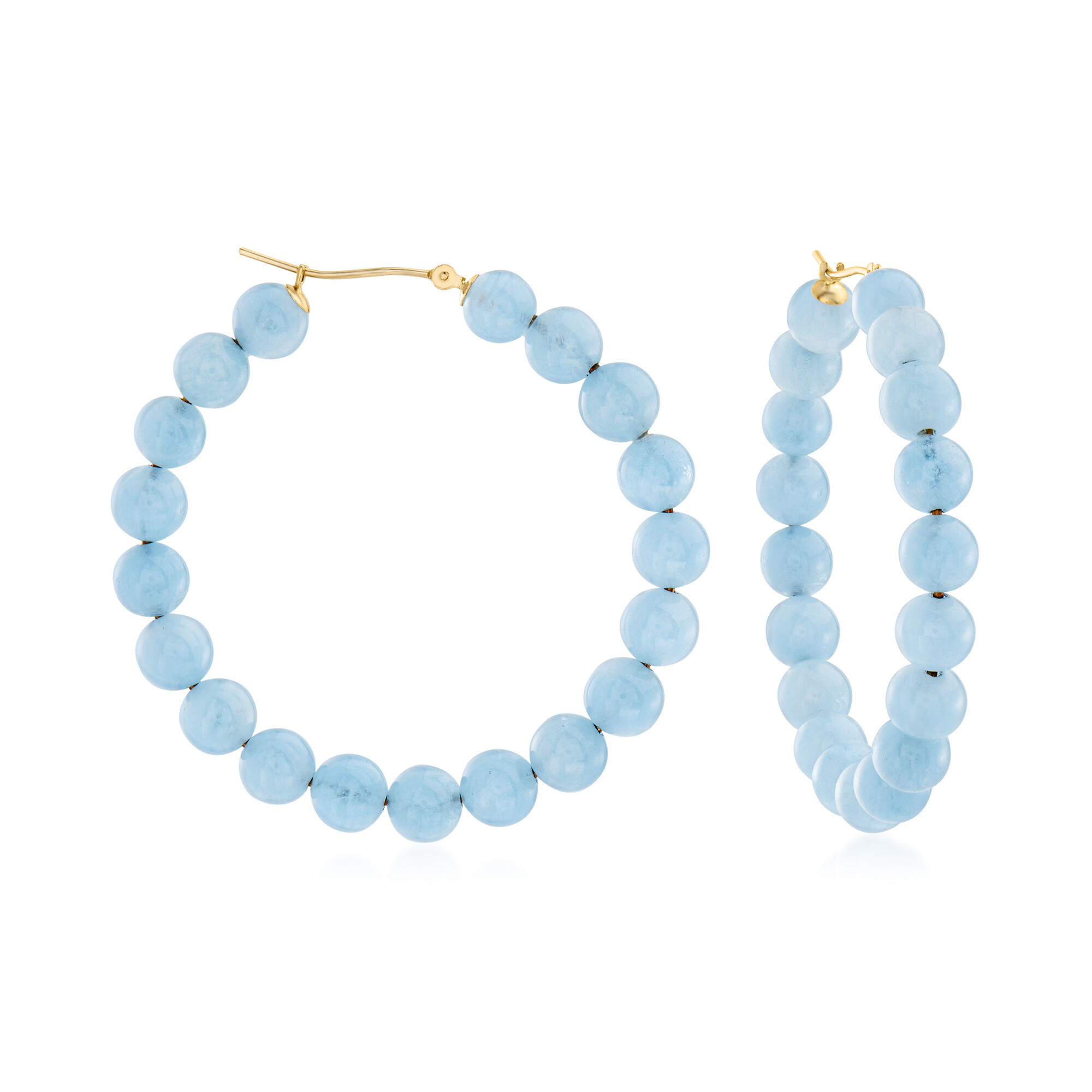55.00 ct. t.w. Milky Aquamarine Beaded Hoop Earrings in 14kt