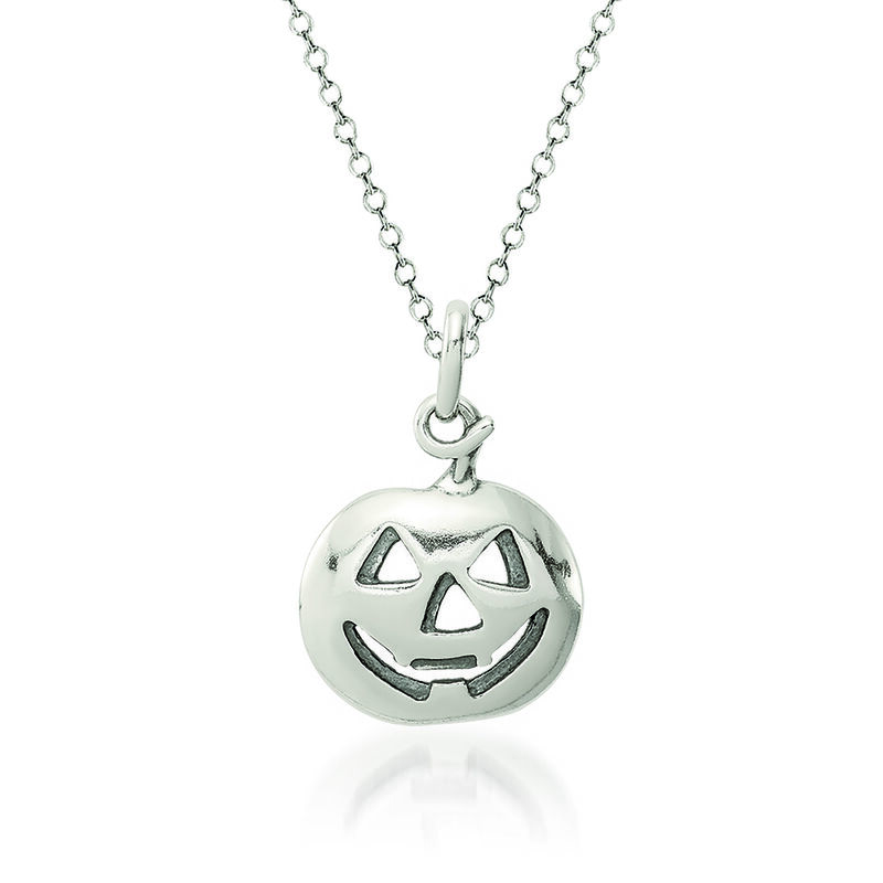 Sterling Silver Pumpkin Charm Necklace. 18&quot; image number 0