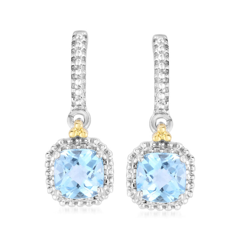 Phillip Gavriel "Italian Cable" 1.10 ct. t.w. Swiss Blue Topaz Drop Earrings in Sterling Silver with 18kt Yellow Gold  image number 0