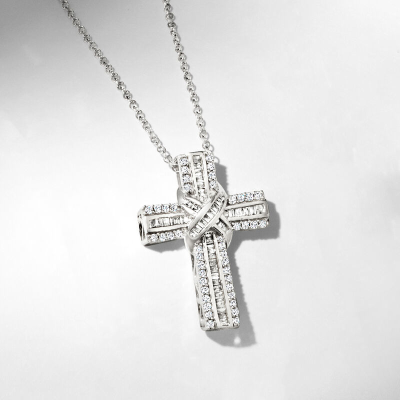 .50 ct. t.w. Diamond Cross Pendant Necklace in Sterling Silver image number 3
