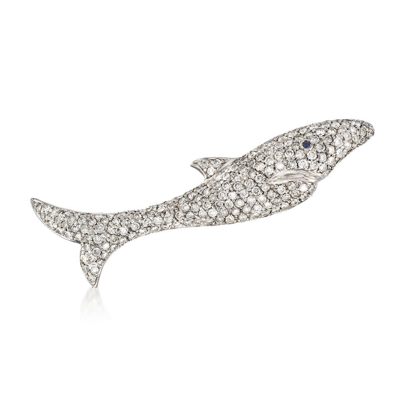 C. 1980 Vintage 3.00 ct. t.w. Diamond Shark Pin in 18kt White Gold image number 0