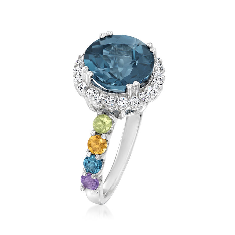 4.20 Carat London Blue Topaz and 1.00 ct. t.w. Multi-Gemstone Ring in Sterling Silver image number 2