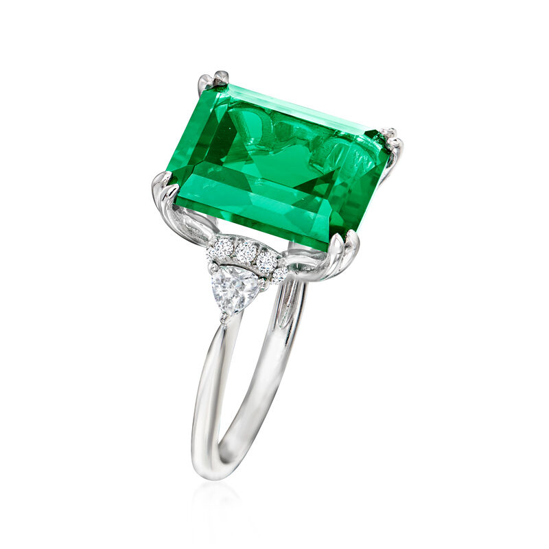 6.00 ct. t.w. Simulated Emerald and .19 ct. t.w. CZ Ring in Sterling Silver image number 2