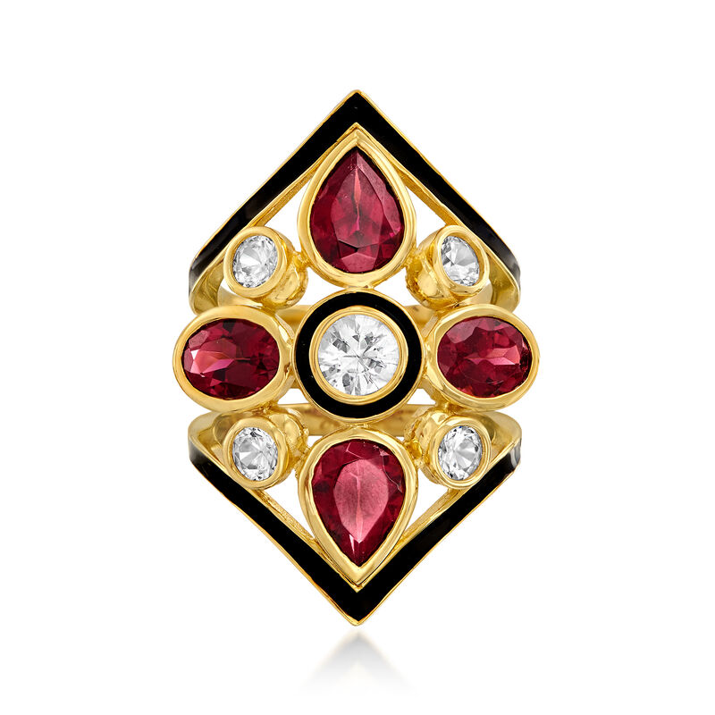 4.70 ct. t.w. Rhodolite Garnet and 1.70 ct. t.w. White Zircon Ring in 18kt Gold Over Sterling image number 0
