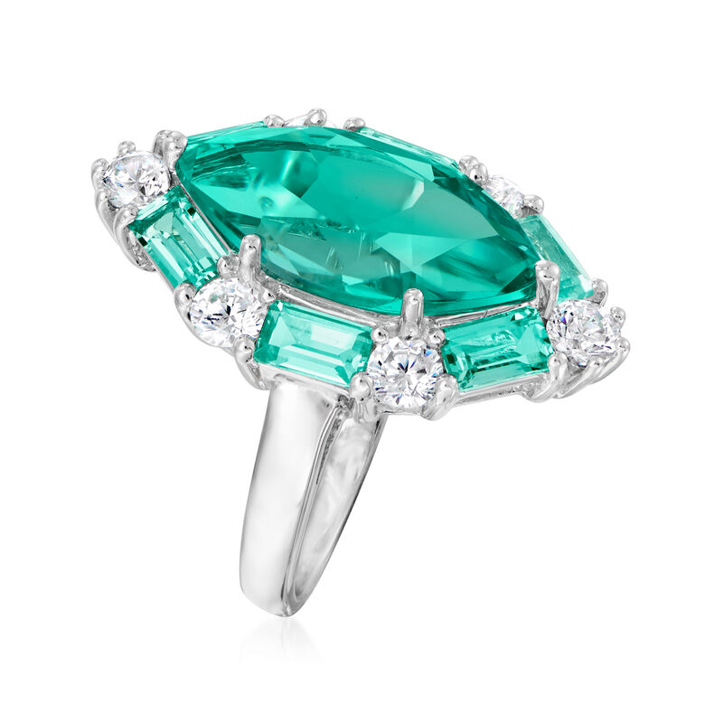 6.80 ct. t.w. Simulated Green Tourmaline and .90 ct. t.w. CZ Ring in Sterling Silver image number 2