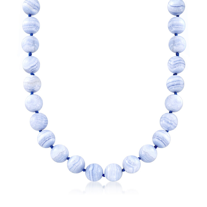 Blue Agate Bead Necklace with Sterling Silver image number 0