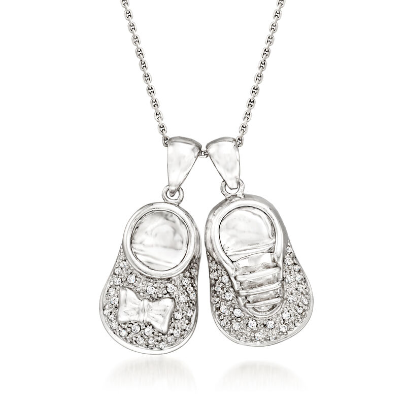 C. 1990 Vintage .50 ct. t.w. Diamond Baby Shoes Pendant Necklace in 14kt White Gold image number 0